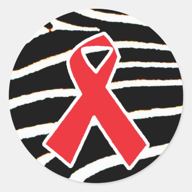 Red Ribbon Classic Round Sticker (Front)