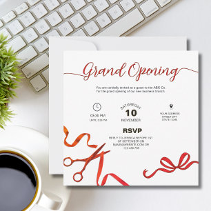 Red ribbon cuttiing Grand opening Invitation