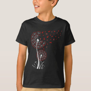 Red Ribbon Dandelion Heart Disease Blood Cancer Aw T-Shirt