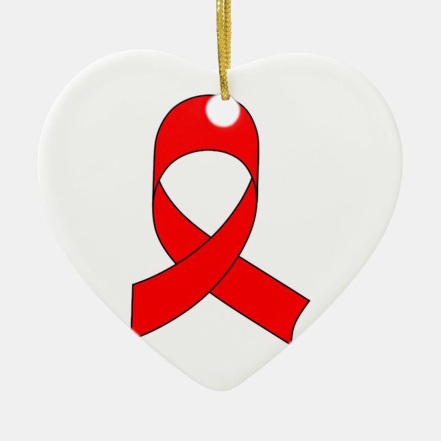Red Ribbon Drawing Ceramic Ornament (Front)