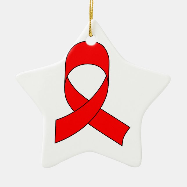 Red Ribbon Drawing Ceramic Ornament (Front)