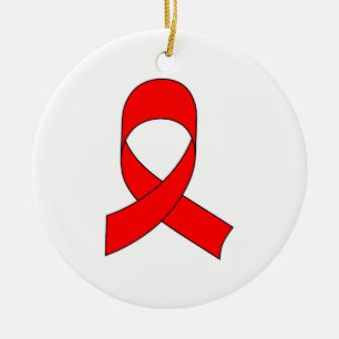 Red Ribbon Drawing Ceramic Ornament