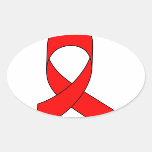 Red Ribbon Drawing Oval Sticker