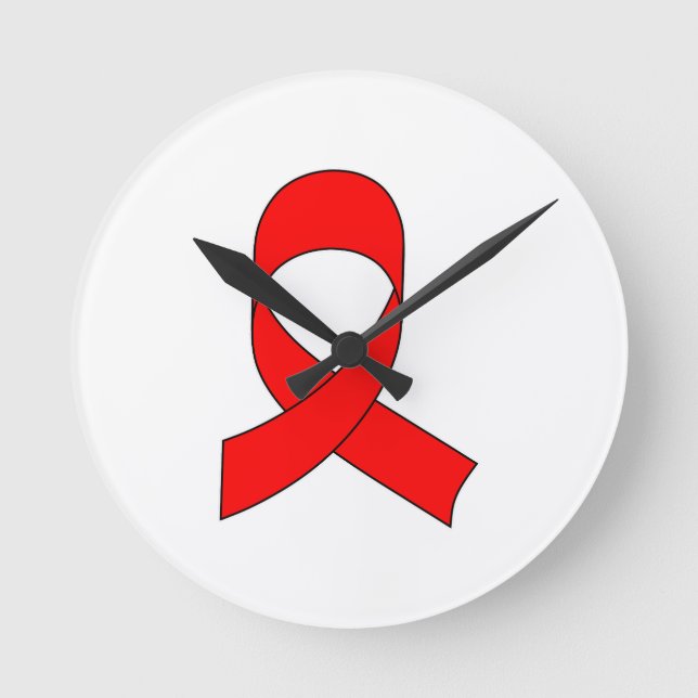 Red Ribbon Drawing Round Clock (Front)