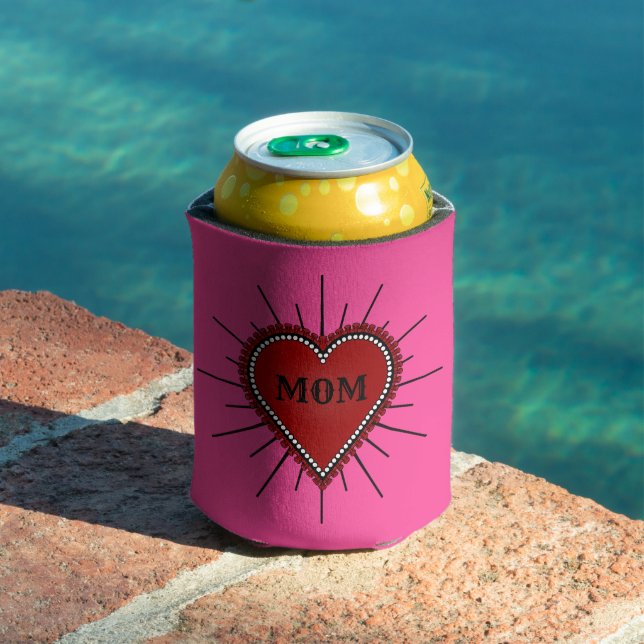 Red Ribbon Edge Heart Mom Tattoo Can Cooler (In Situ Pool)
