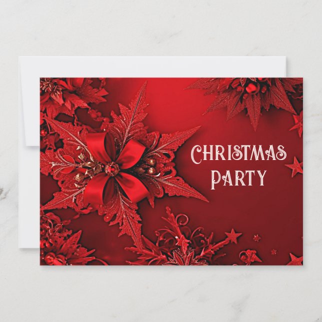Red Ribbon Floral Holiday Christmas Party Invitati Invitation (Front)