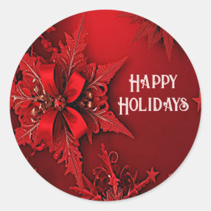 Red Ribbon Floral Holiday Christmas Sticker