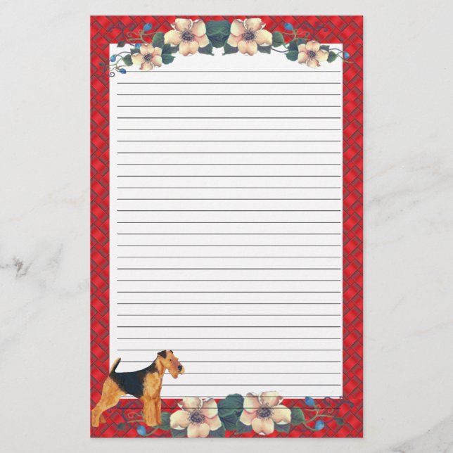 Red Ribbon Floral Lined Stationery (Front)