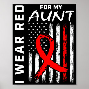 Red Ribbon For My Aunt Heart Disease Awareness Fla Poster