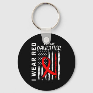 Red Ribbon For My Daughter Heart Disease Awareness Keychain