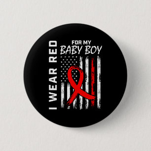 Red Ribbon For My Son Heart Disease Awareness Flag 2 Inch Round Button
