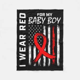 Red Ribbon For My Son Heart Disease Awareness Flag Fleece Blanket