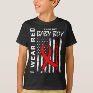 Red Ribbon For My Son Heart Disease Awareness Flag T-Shirt