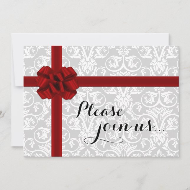 Red Ribbon Gift Holiday Party Invitation (Front)