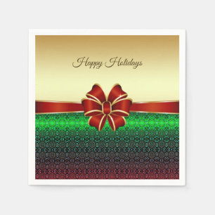 Red Ribbon Gold Holiday Paper Napkin