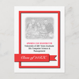 Red Ribbon Graduation Photo Invitation Postcard