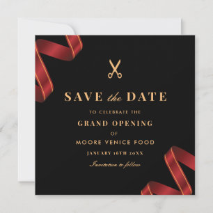 Red Ribbon Grand Opening Save the Date Card
