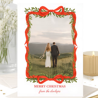 Red Ribbon Greenery Photo Holiday Card