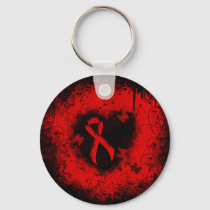 Red Ribbon Grunge Heart Keychain