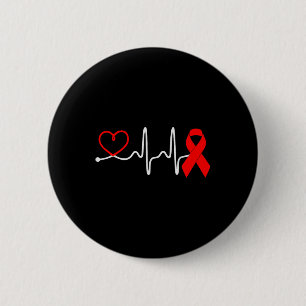 Red Ribbon Heartbeat Design For Heart Disease Awar 2 Inch Round Button