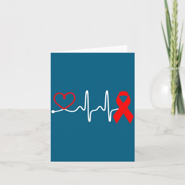 Red Ribbon Heartbeat Design For Heart Disease Awar Card (Front)