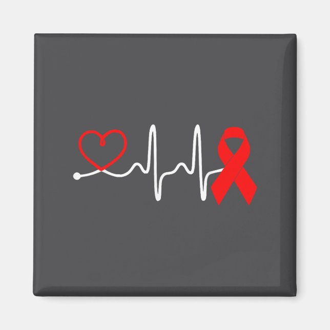 Red Ribbon Heartbeat Design For Heart Disease Awar Magnet (Front)