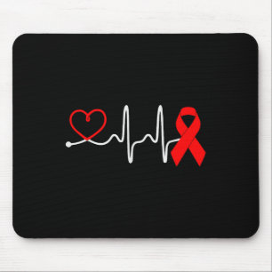 Red Ribbon Heartbeat Design For Heart Disease Awar Mouse Pad