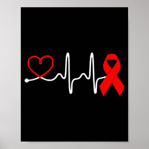 Red Ribbon Heartbeat Design For Heart Disease Awar Poster