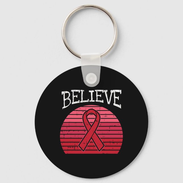 Red Ribbon HIV Aids Brain Aneurysm Stroke Awarenes Keychain (Front)