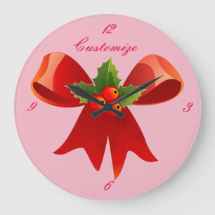 Red Ribbon Holly Thunder_Cove Large Clock