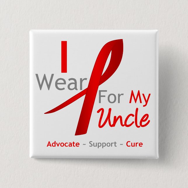 Red Ribbon I Wear Red For My Uncle 2 Inch Square Button (Front)