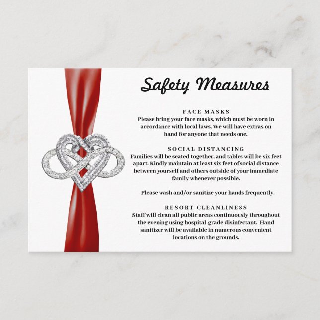 Red Ribbon Infinity Heart Safety Measures Enclosure Card (Front)