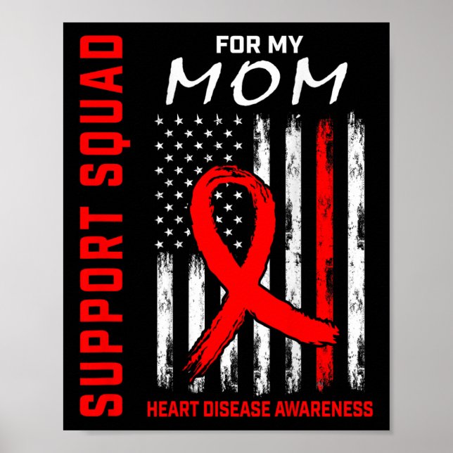 Red Ribbon Mom Heart Disease Awareness Flag Graphi Poster (Front)