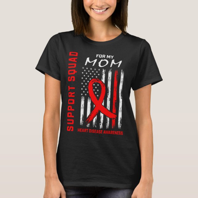 Red Ribbon Mom Heart Disease Awareness Flag Graphi T-Shirt (Front)