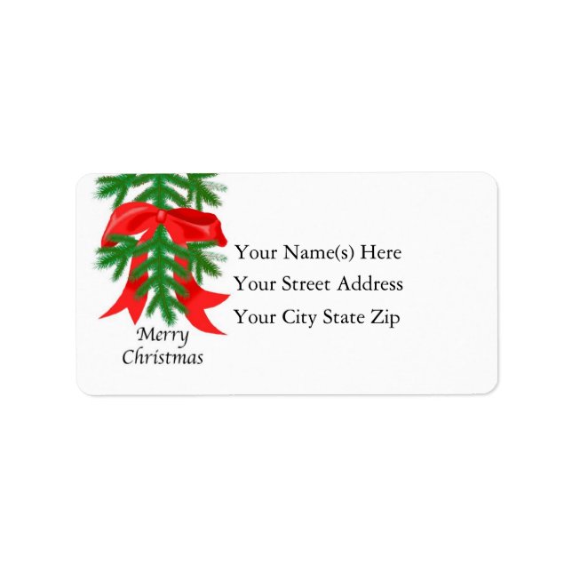 Red Ribbon on Pine Bough Address Label (Front)