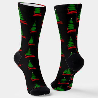 Red Ribbon on Tree Christmas Socks