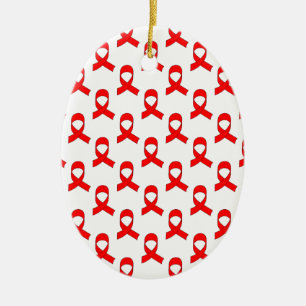 Red Ribbon Pattern Ceramic Ornament