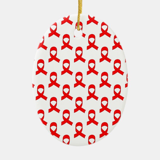 Red Ribbon Pattern Ceramic Ornament (Front)