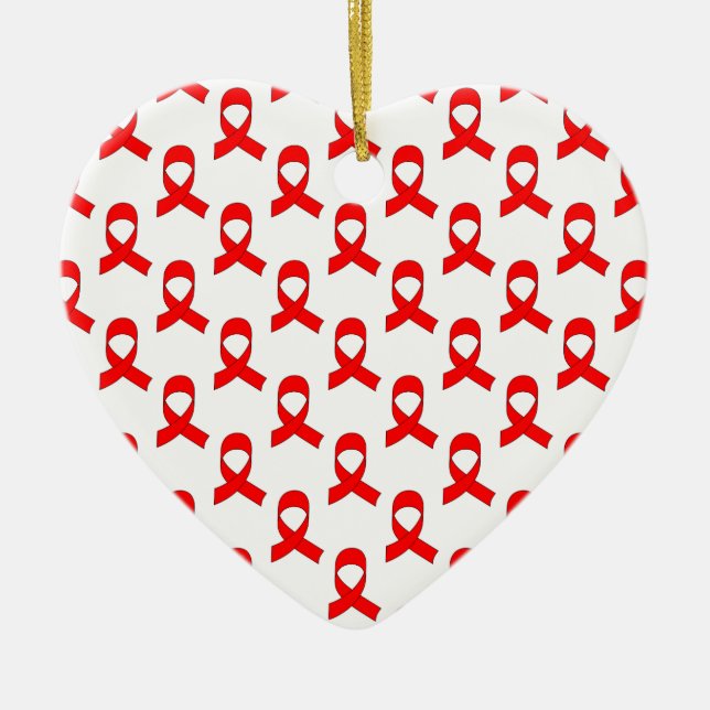 Red Ribbon Pattern Ceramic Ornament (Front)