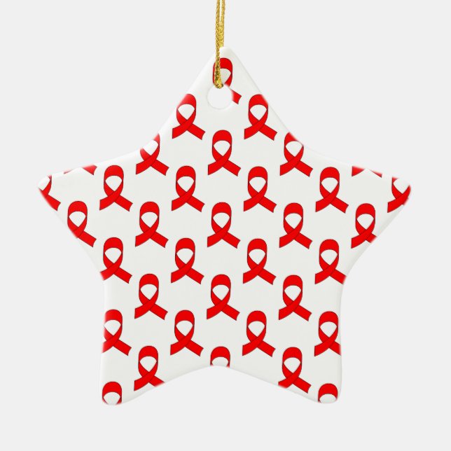 Red Ribbon Pattern Ceramic Ornament (Front)