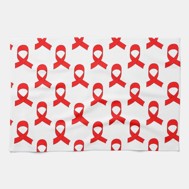 Red Ribbon Pattern Kitchen Towel (Horizontal)