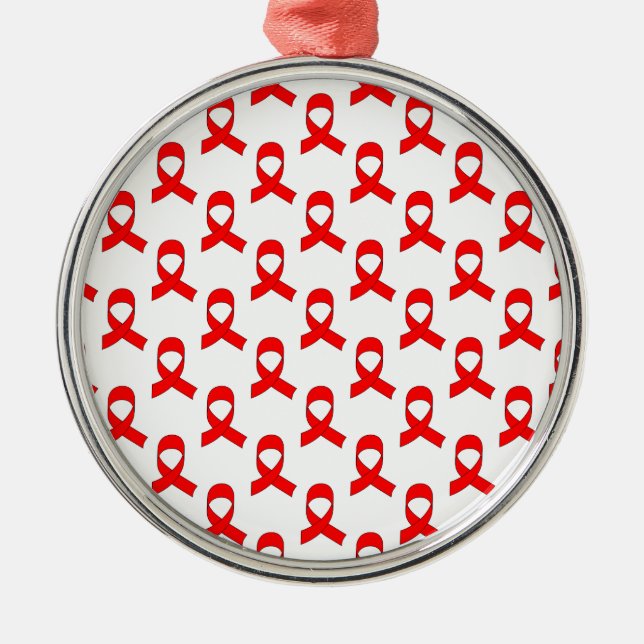 Red Ribbon Pattern Metal Ornament (Front)