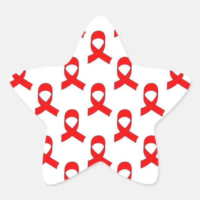 Red Ribbon Pattern Star Sticker (Front)