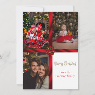 Red Ribbon Personalized Christmas Photo Collage  Holiday Card