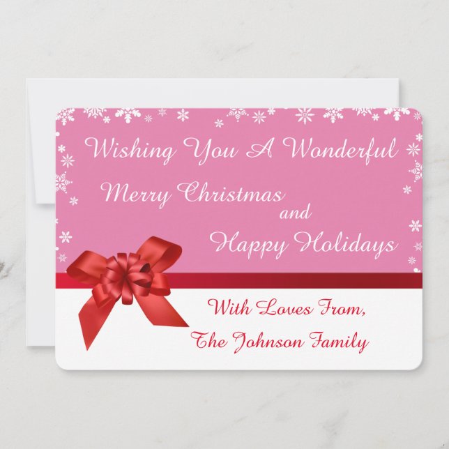 Red Ribbon Photo Collage Christmas Card (Front)