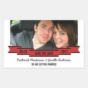 Red Ribbon Photo Save the Date Stickers