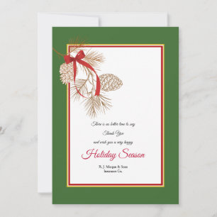 Red Ribbon Pinecones Holiday Card