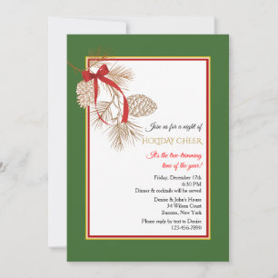 Red Ribbon Pinecones Invitation