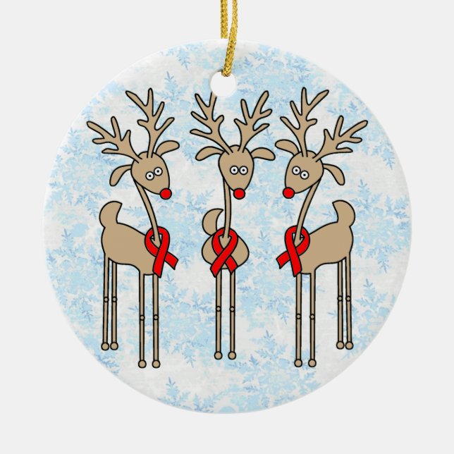 Red Ribbon Reindeer - AIDS & HIV Ceramic Ornament (Front)