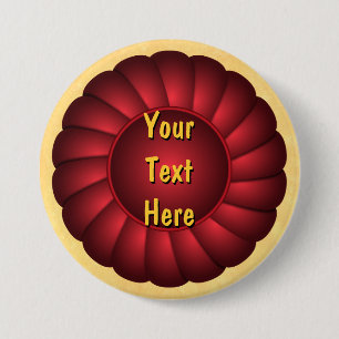 Red Ribbon Rosette to Personalize 3 Inch Round Button
